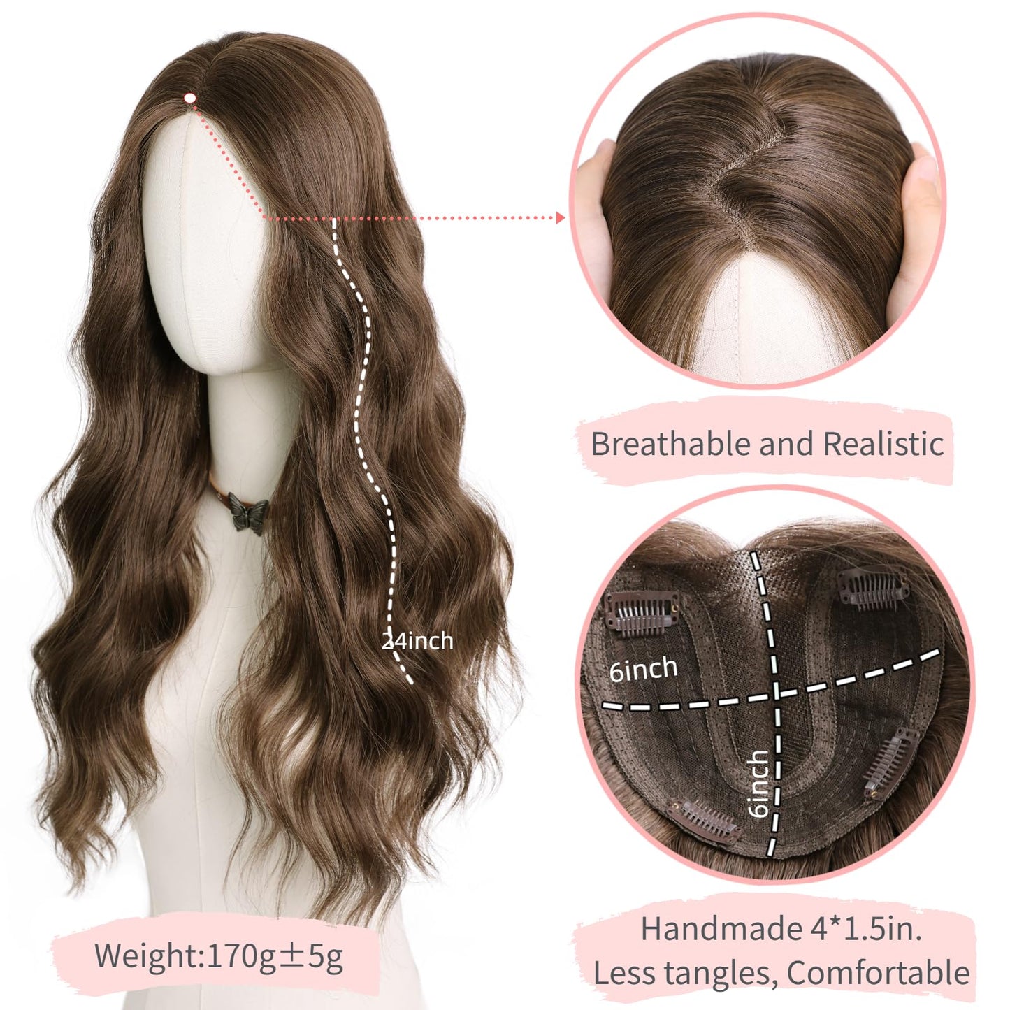 XIXISNOW Hair Toppers for Women Thinning Hairs 24 Inch Long Layered Topper Curly Synthetic Wiglets Pieces Hand-Tied Hairline Synthetic Clip on Hair Topper for Women Dark Brown Mix Golden Brown