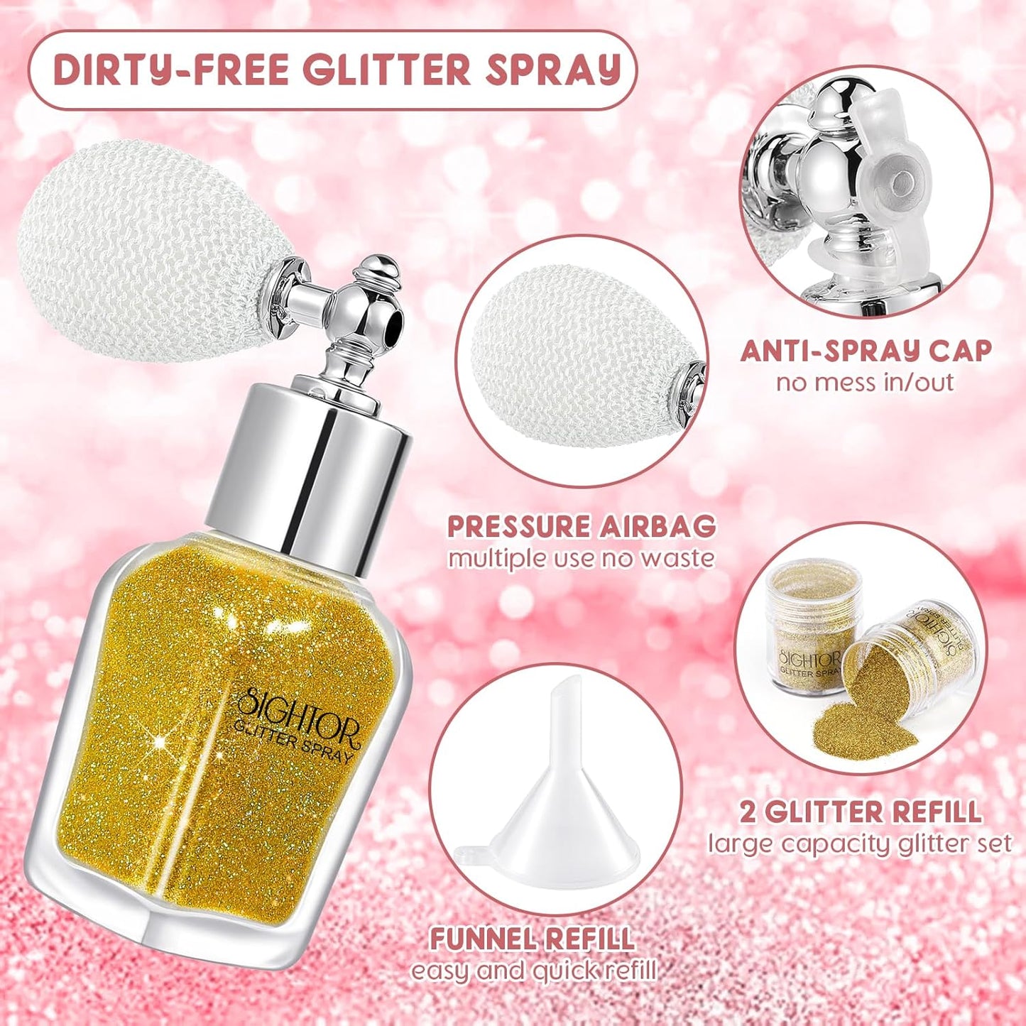 Body Glitter Spray - 30ML Shiny Highlighter for Body, Hair & Face | Sparkle Pearl Makeup in Gold