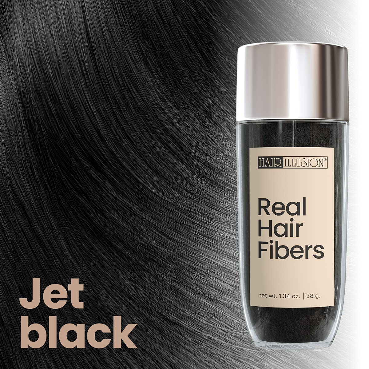 Hair Illusion Combo Kit - Hold Spray, 38g Hair Fiber Bottle, Applicator & Hairline Optimizer (Jet Black)