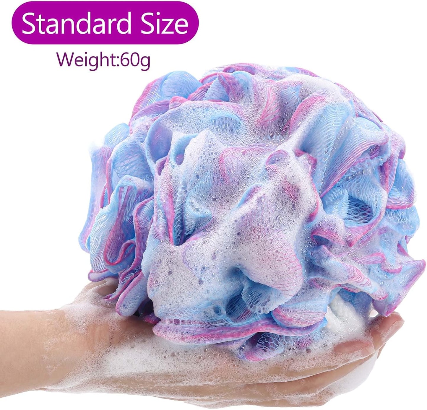 BTYMS Loofah Sponge 60 Gram Shower Pouf Bath Scrunchies Shower Puff Exfoliating Body Wash Scrubber Bath Puffs for Washing - Set of 4