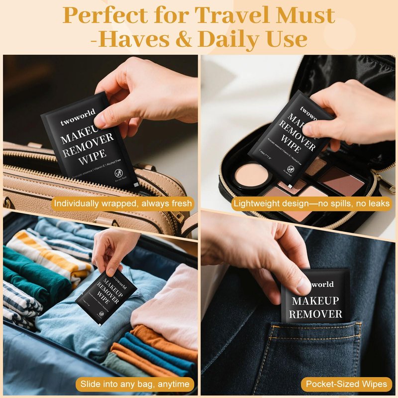 Makeup Remover Wipes Bulk Individually Wrapped,Travel Makeup Wipes Gentle for Face Cleansing Mascara Lipstick Travel Hotel（black,pack of 150)