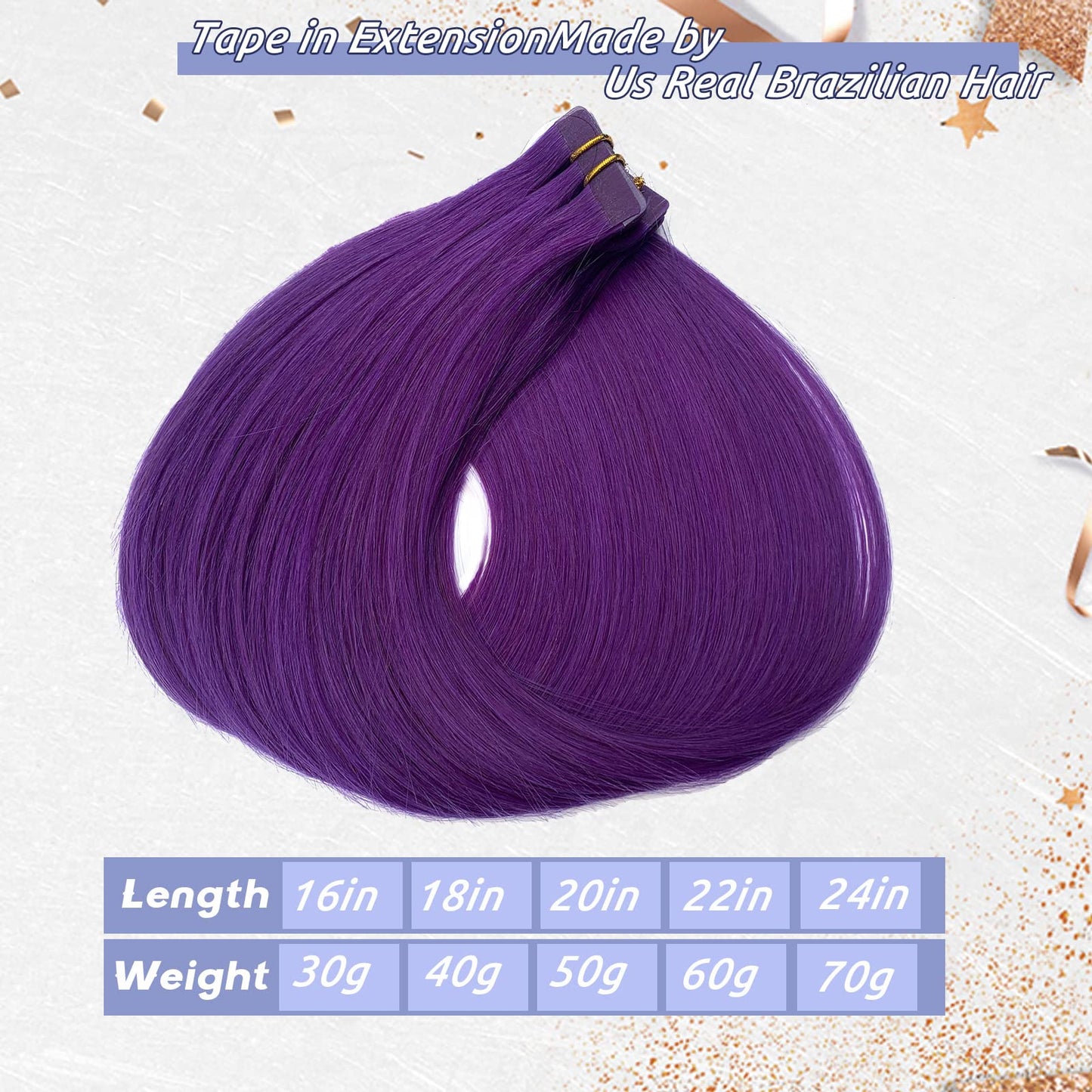 Purple Hair Extensions Tape in Human Hair Extensions 18Inch Soft Silky Straight Purple Remy Hair Extensions 40grams 20pcs Seamless Colored Extensions Tape ins