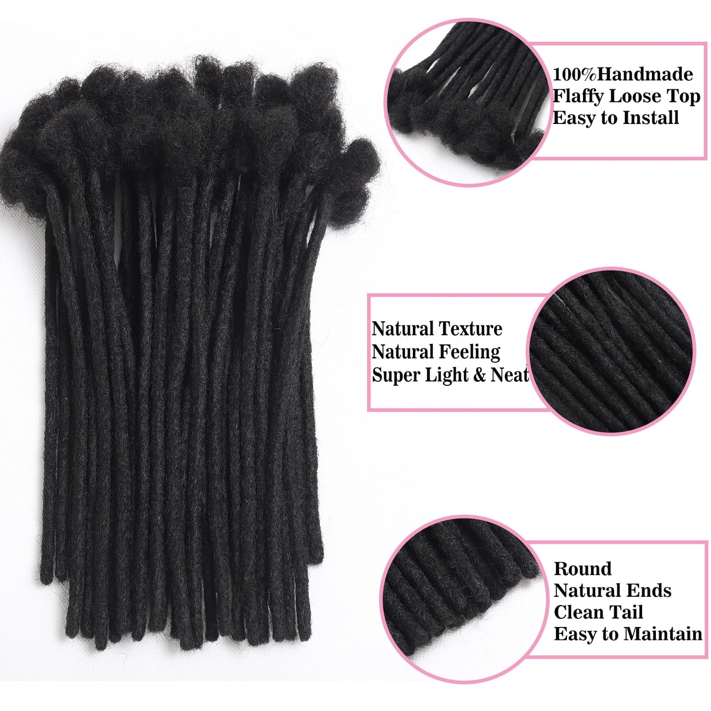 Fully Handmade Permanent Loc Extensions Human Hair 0.8 cm Width Dreadlock Extensions 10 Inch 20 Strands 100% Real Human Hair Locs For Men/Women/Kids