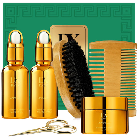 DayixCare Beard Grooming Kit for Black Men, Beard Care Kit for Black Men w/Oil, Balm, Brush, Comb and Scissors, Valentines Birthday Gifts for Dad Husband Boyfriend