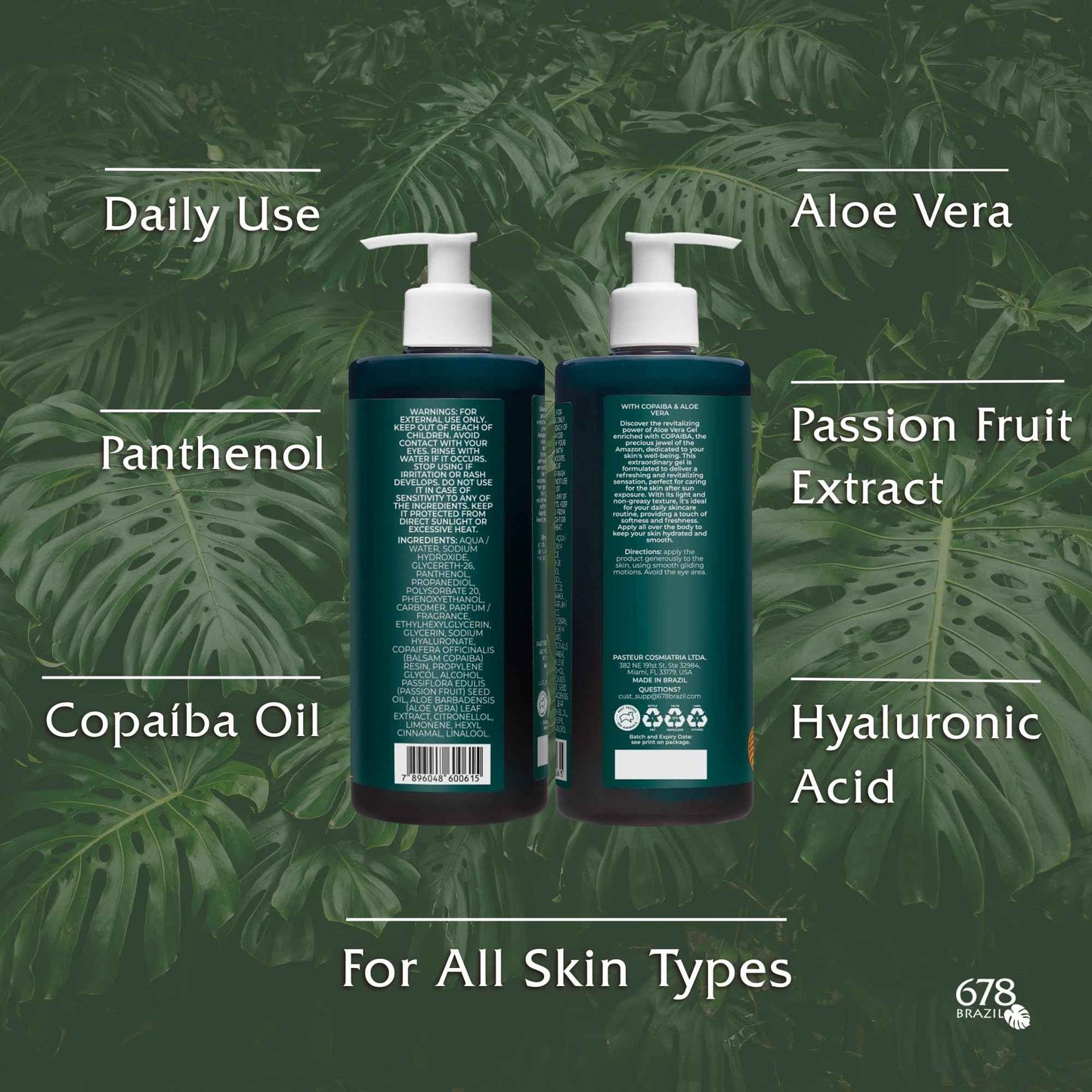 678Brazil Soothing Gel - Soothes, Refreshes, and Calms the Skin - Daily Use - For All Skin Types - with Copaiba, Passion Fruit, Aloe Vera, Panthenol, Hyaluronic Acid - 17.63 Oz