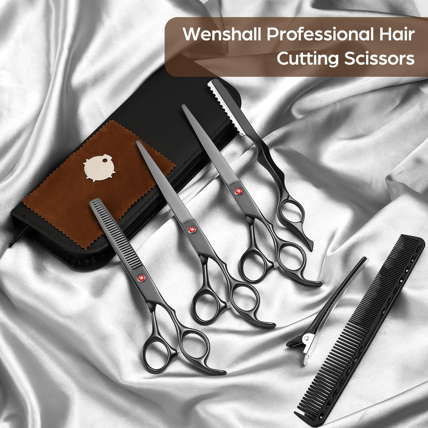 Wenshall Professional Hair Cutting Scissors Multifunctional 7.8 inch Straight / 7.0 inch Thinnin Shears Tools for Mother Father Friends' Christmas Gift, Black