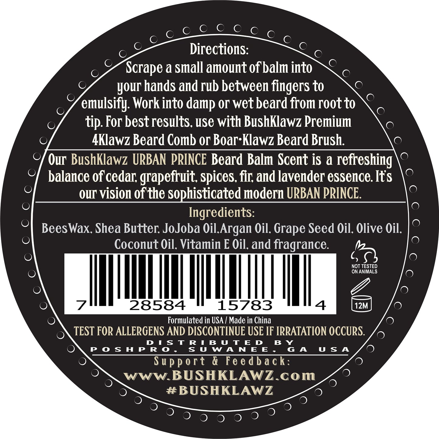 BushKlawz Beard Balm and Leave-in Conditioner, 5 Full Size 2.0 oz Balms - Urban, Lumber, Pacific, Naked Prince Fragrance Free, Premium Line, Great Gift for Christmas, Father's Day