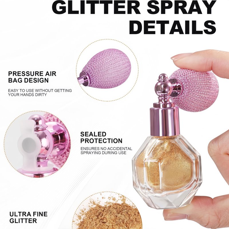 Melemando 5 Colors Shimmering Highlighter Powder Spray, Fine Sparkle Glitter Highlighter Makeup Powder High Gloss Spray for Face Body & Hair(04 Diamond Champagne)