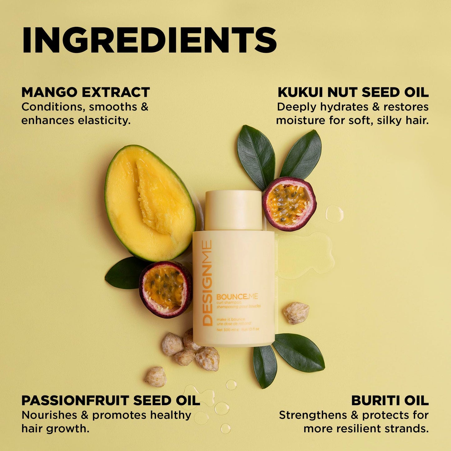 Design.Me BOUNCE.ME Shampoo | Curl-Defining, Anti-Frizz Formula for All Curl Types| Nourishing with Kukui Nut Seed and Buriti Oil | Boost Shine, Moisturizes Hair