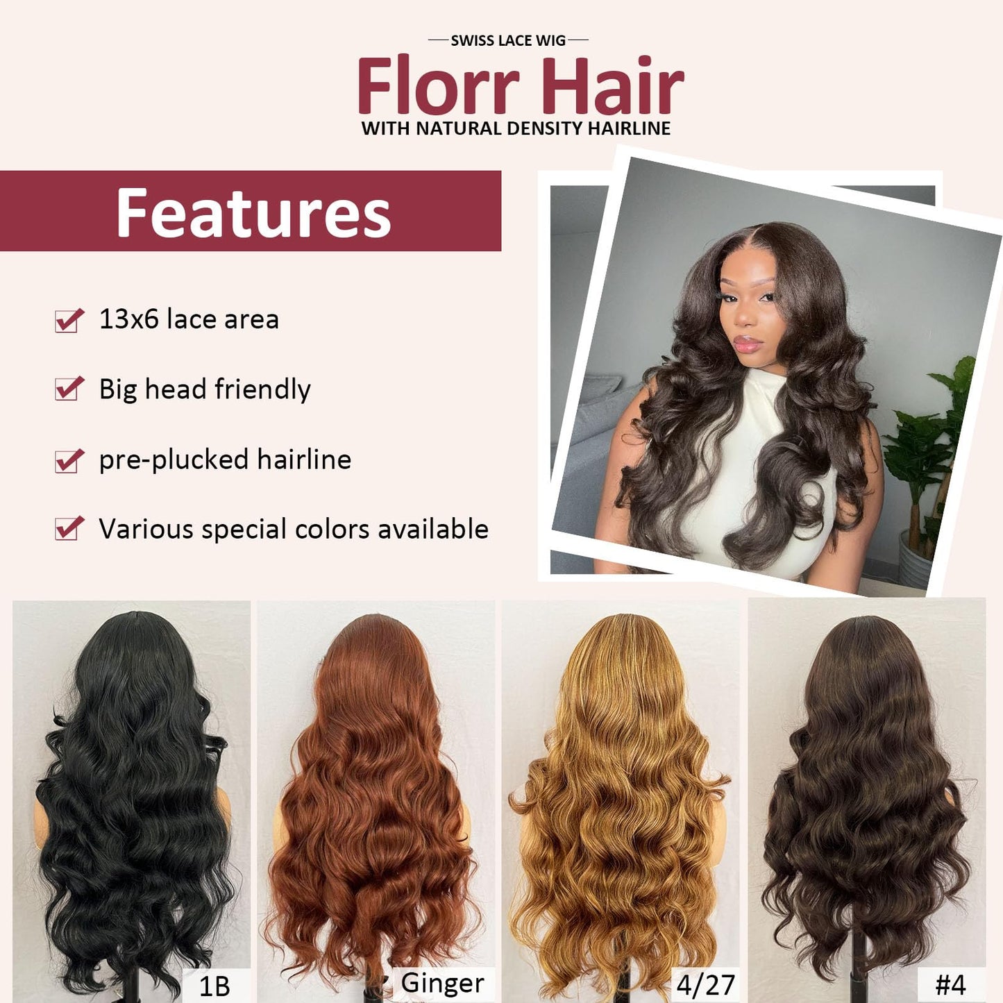 florrhair Natural Black 13×6 Lace Front Wig, 26 Inch HD Lace frontal Wavy Glueless Wigs,Synthetic Body Wavy Pre Plucked Wig with Baby Hair for Women Daily Party Use,Heat Resistant Fiber Wig