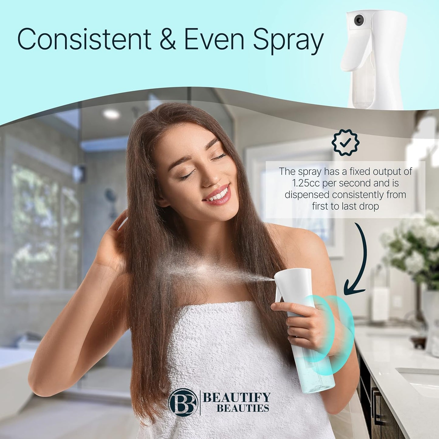 BeautifyBeauties Continuous Mister Spray Bottle for Hair & Plants - 10.1 Ounce