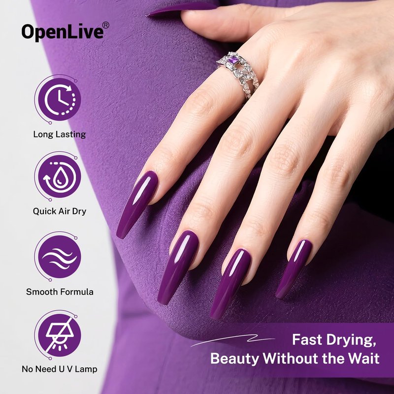 OpenLive 16.5ml Purple Nail Polish Large Volume Quick Drying Nail Polish, Fast Drying and Long Lasting Color Nail Art DIY Home Manicure Gift for Women