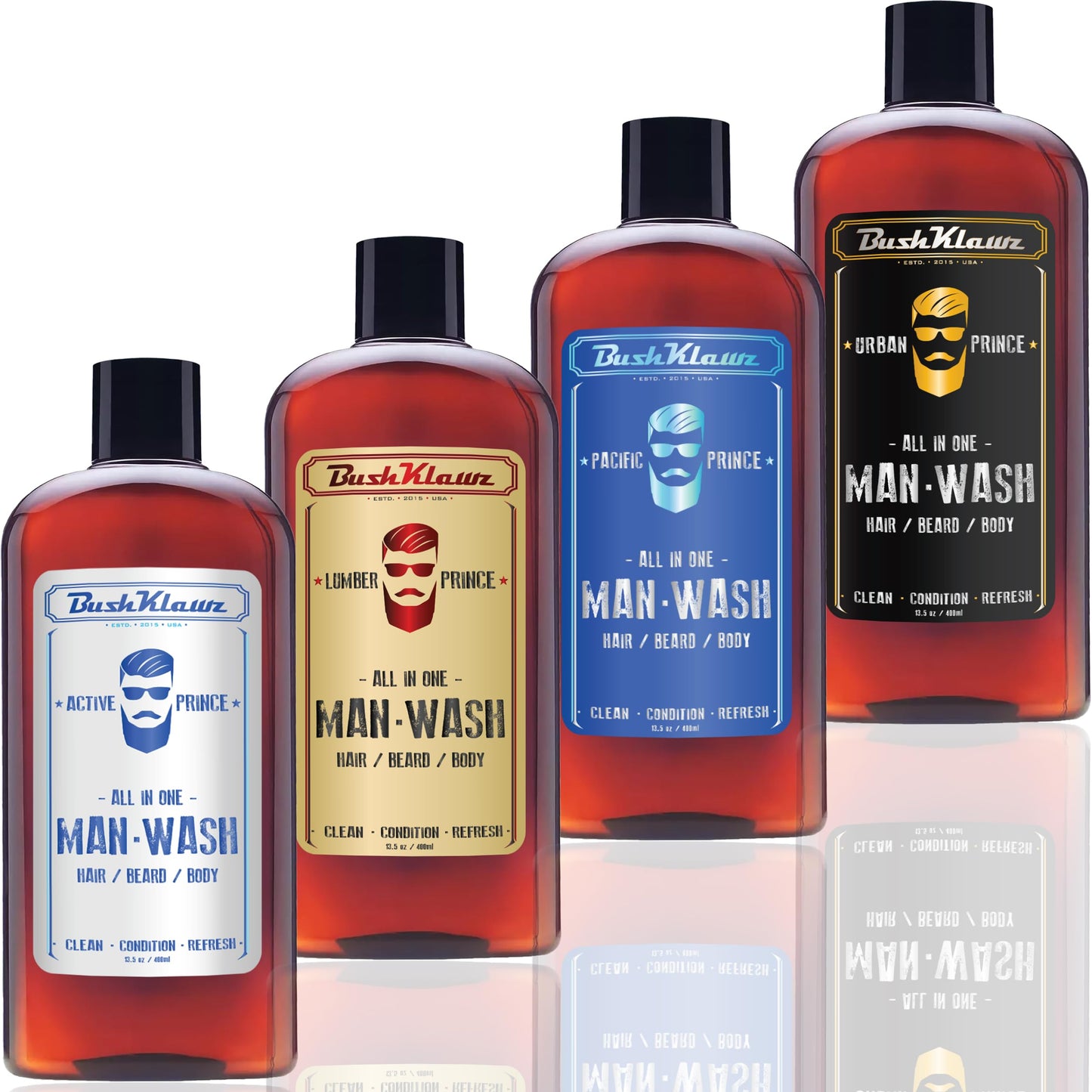 BushKlawz URBAN PRINCE MAN WASH Men’s Original All in One 3-in-1 Shampoo Conditioner Hair Beard BodyWash Man Made American Viking Crew Cannon Wash with Bulldog Duke PH Ballwash