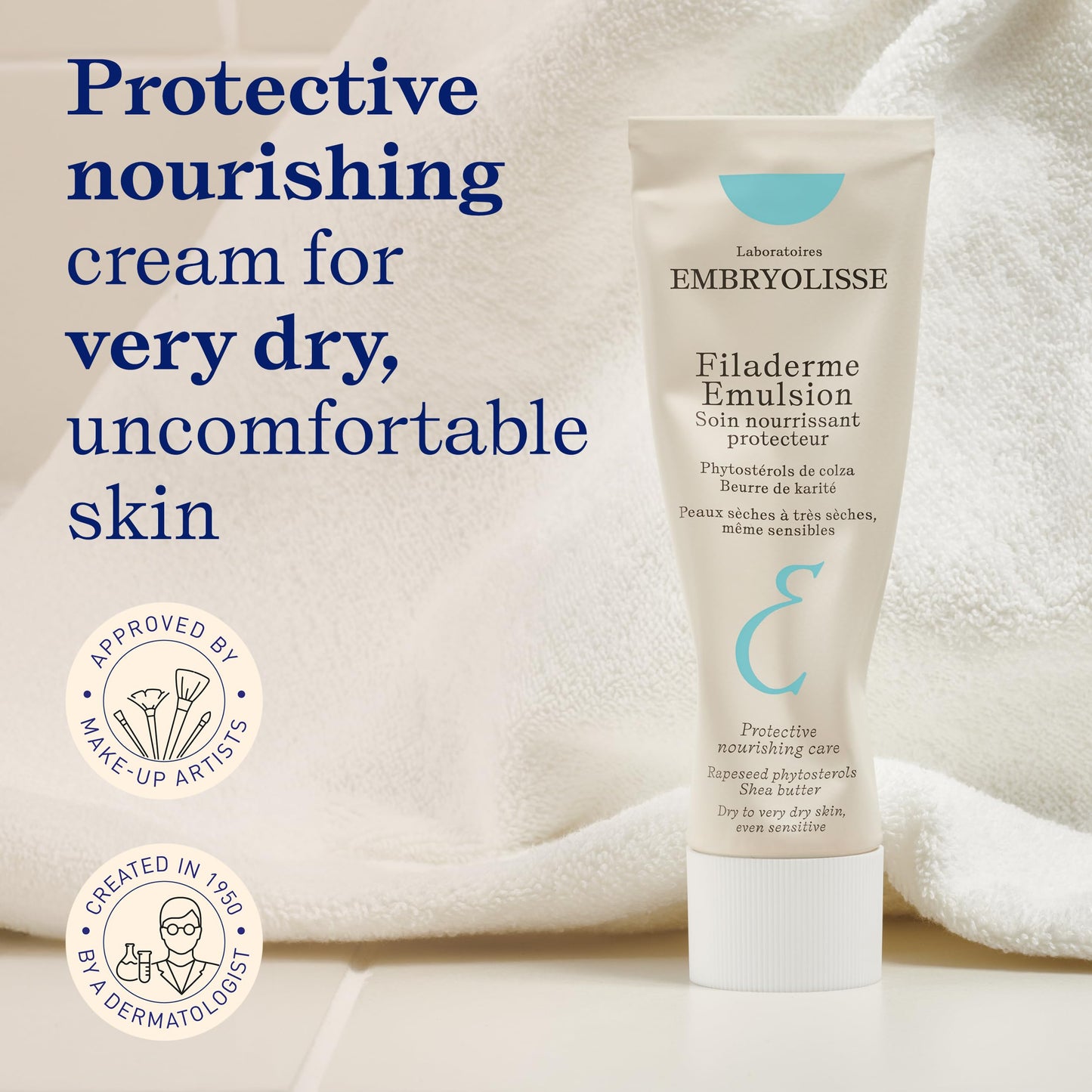 Embryolisse Filaderme Emulsion Face Moisturizer, Intensive Repair for Dry Skin, with Aloe Vera & Shea Butter, 2.54 Fl Oz