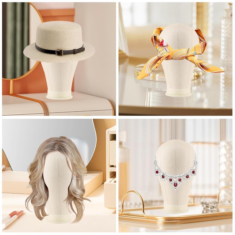 Tall Wig Tripod Stand with Canvas Mannequin Head - 23 Inch Styling Display Kit with Accessories | Adjustable Height 37.4-50.8 Inch