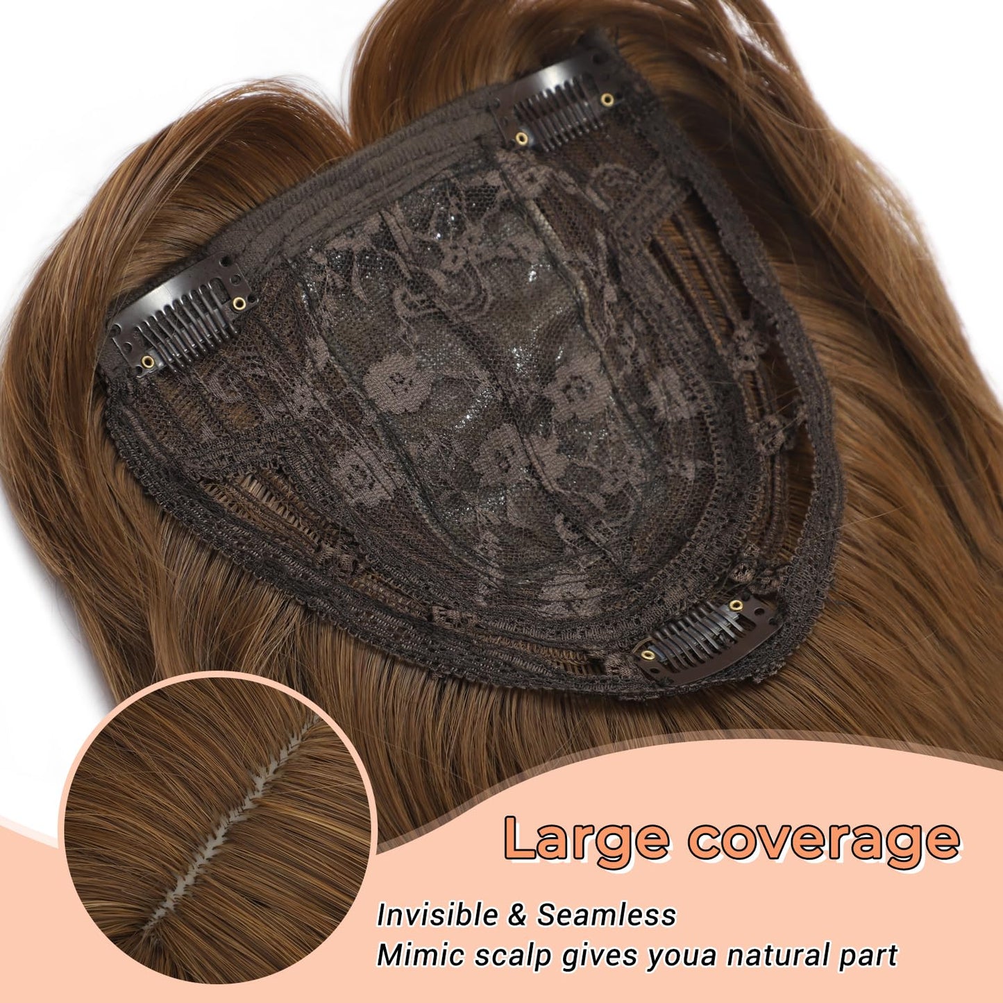 Hair Toppers for Women - 14 Inch 360° 3D Synthetic Curly Wavy Clip-In Bangs | Coffee Brown