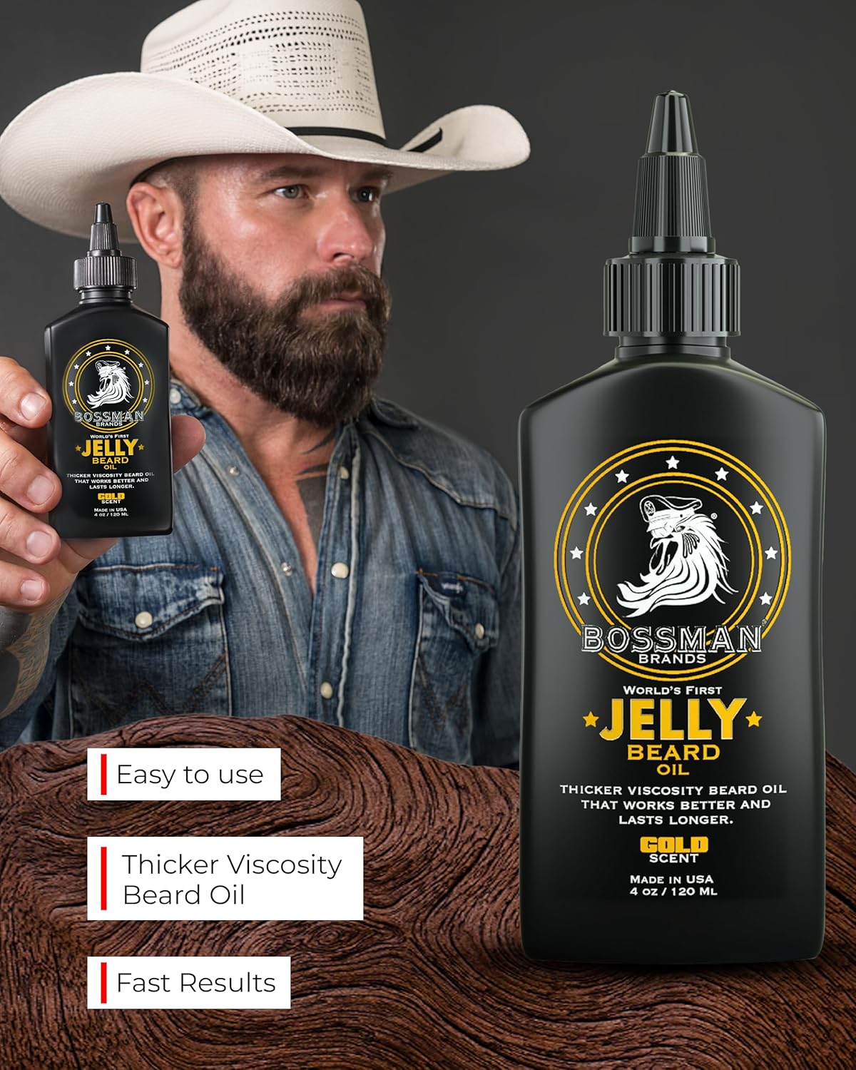 Bossman Jelly Beard Oil for Men - Softens & Moisturizes | 3 Pack, 12 oz Total, Gold Scent