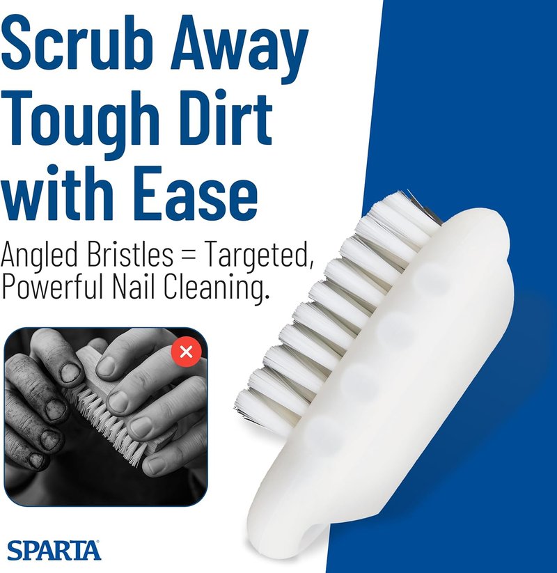 SPARTA Nail Scrub Brush - Heavy-Duty Hand & Fingernail Cleaner with Stiff Bristles | 5 x 2.24 Inches, White