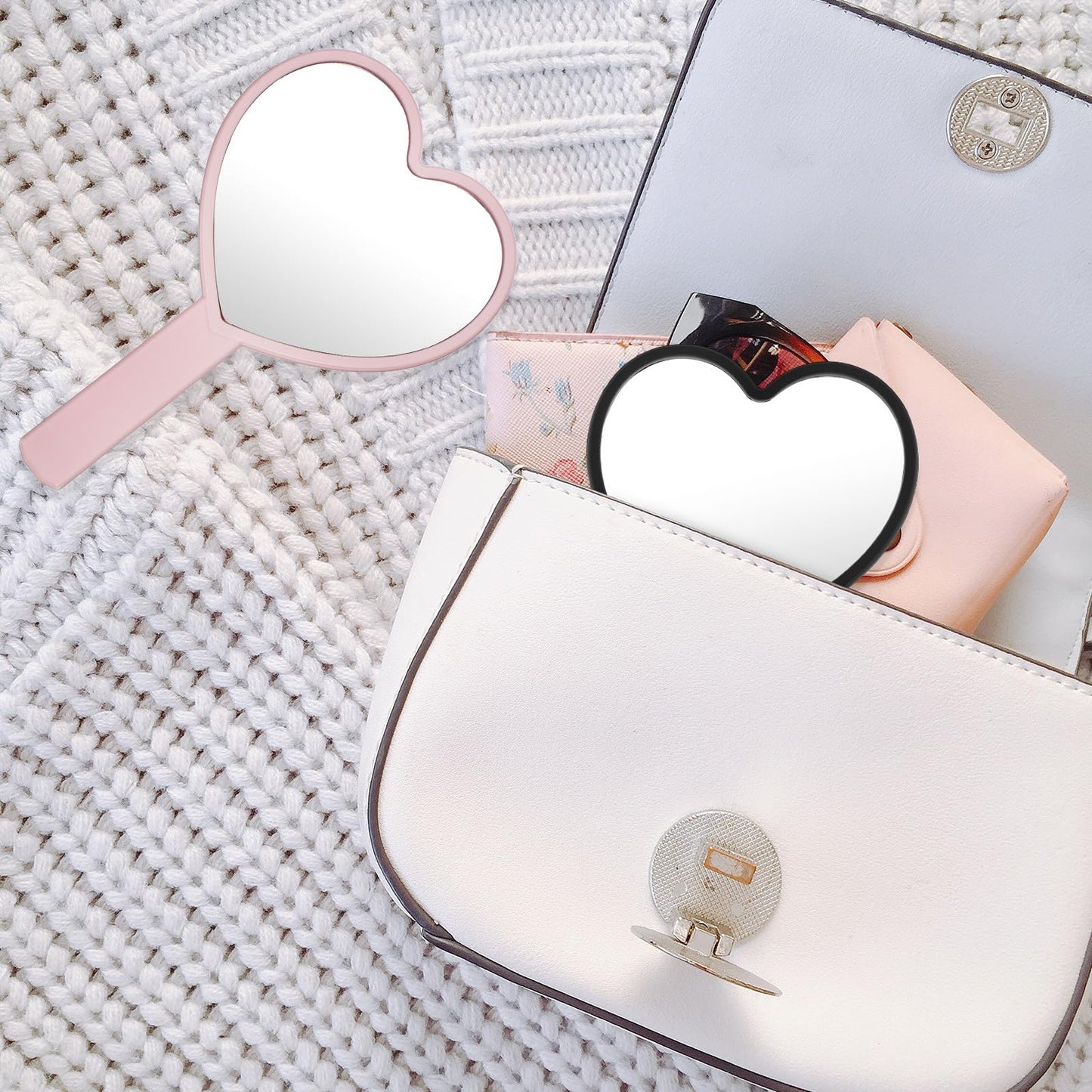 Healeved Heart-Shaped Mirror Set of 12 - Portable Handheld Mirrors for Makeup Cute Heart Design Compact Cosmetic Hand Mirror Ideal for Travel and Daily Use
