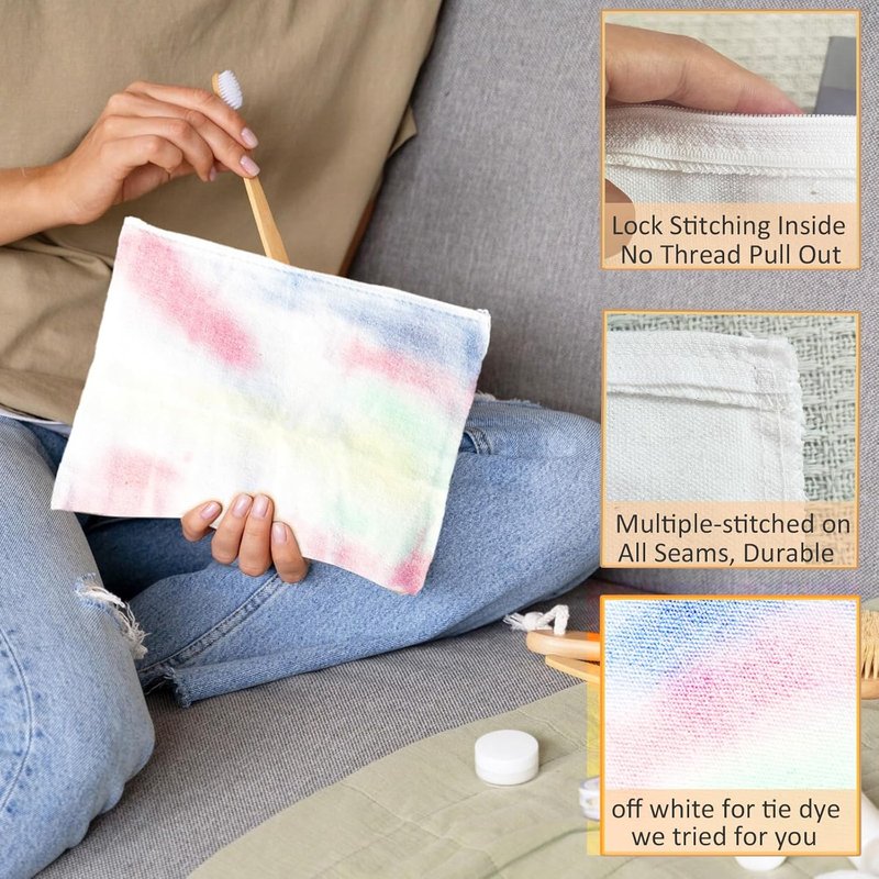 Koolmox Makeup Bag | 20-Pack White Cotton Canvas Pouches - Multipurpose Zippered Travel Toiletry & Craft Bags