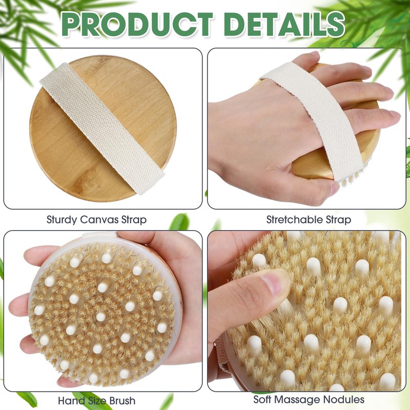Gejoy 10 Pcs Dry Brushing Body Brush for Lymphatic Drainage Exfoliating Brush with Massage Nodule Dry Skin Body Scrubber Cellulite Shower Circulation Dead Exfoliator (4.3 x 4.3 Inches,Wood Color)