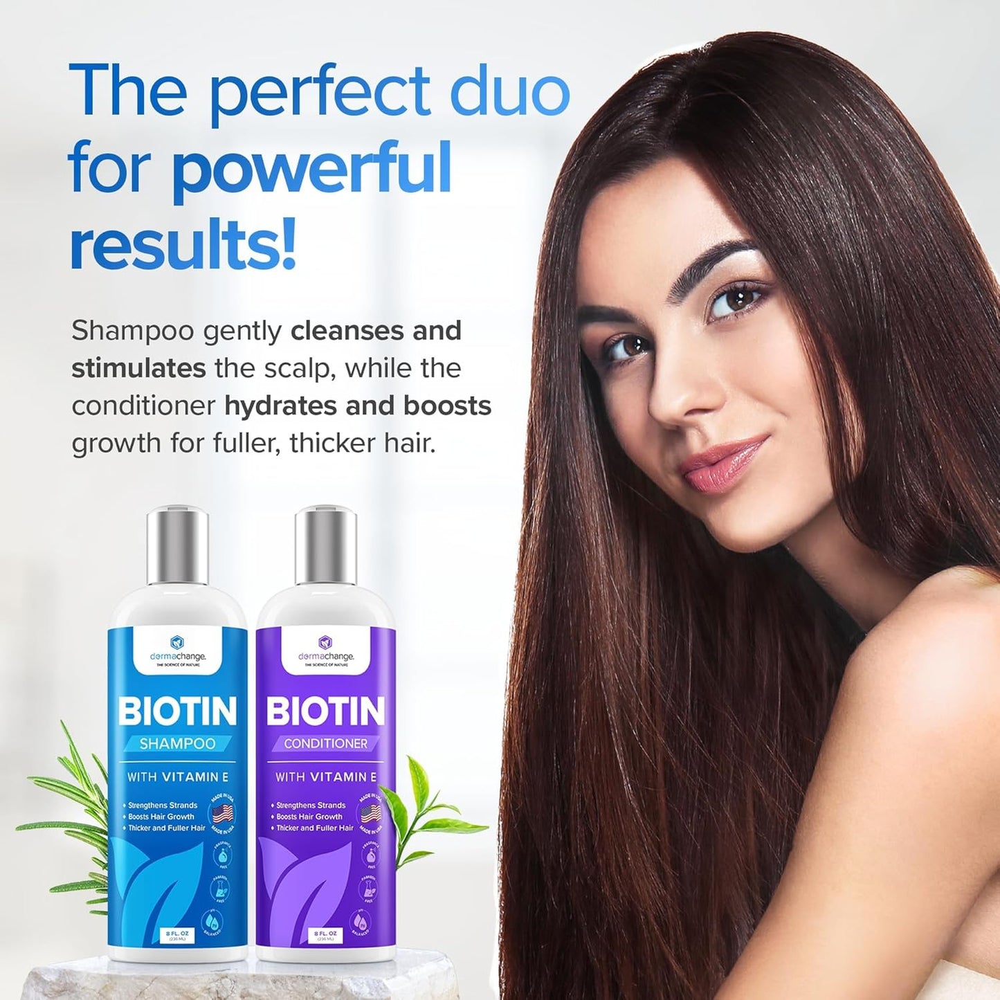 Biotin Hair Growth Shampoo & Conditioner Set - Deep Hydration for Dry, Damaged Hair | Sulfate-Free, 2 Pack, 8oz