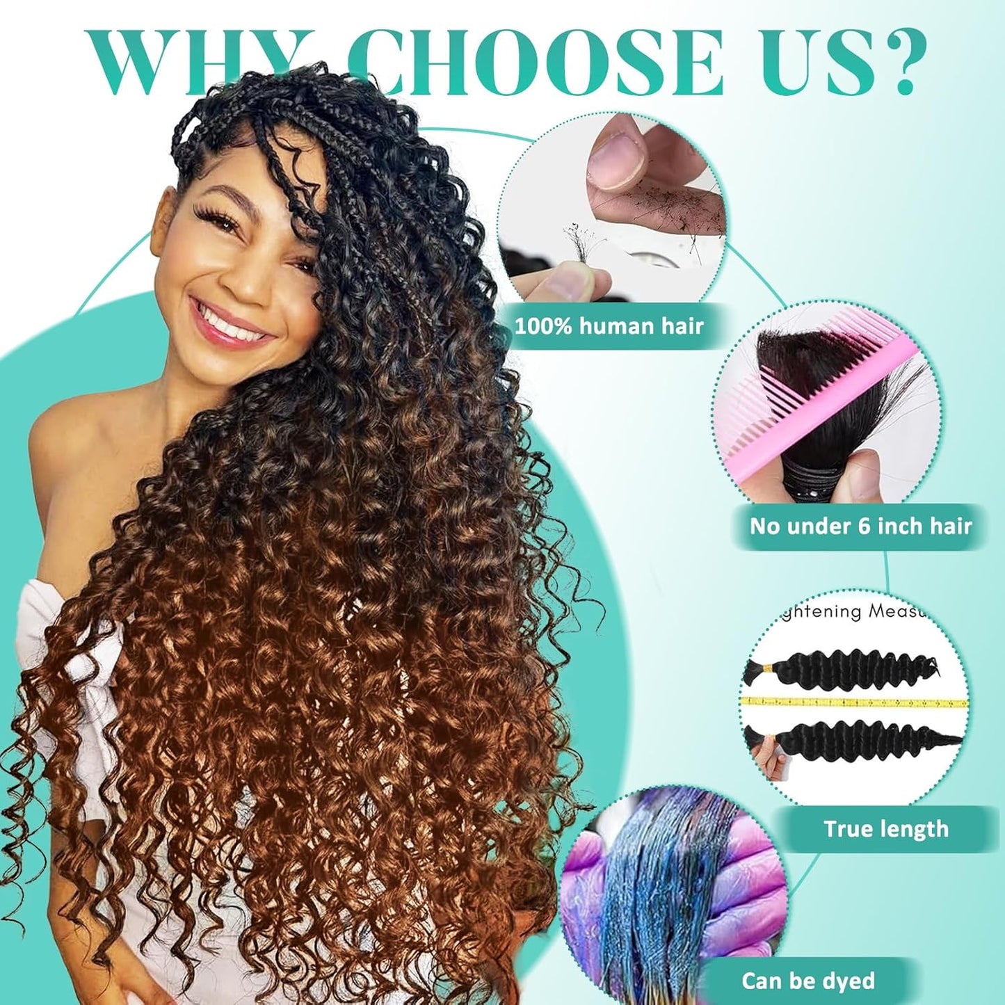 Ombre Human Braiding Hair - 14 Inch Deep Wave Bulk for Knotless Bohemian Braids | 3 Bundles T1B/350