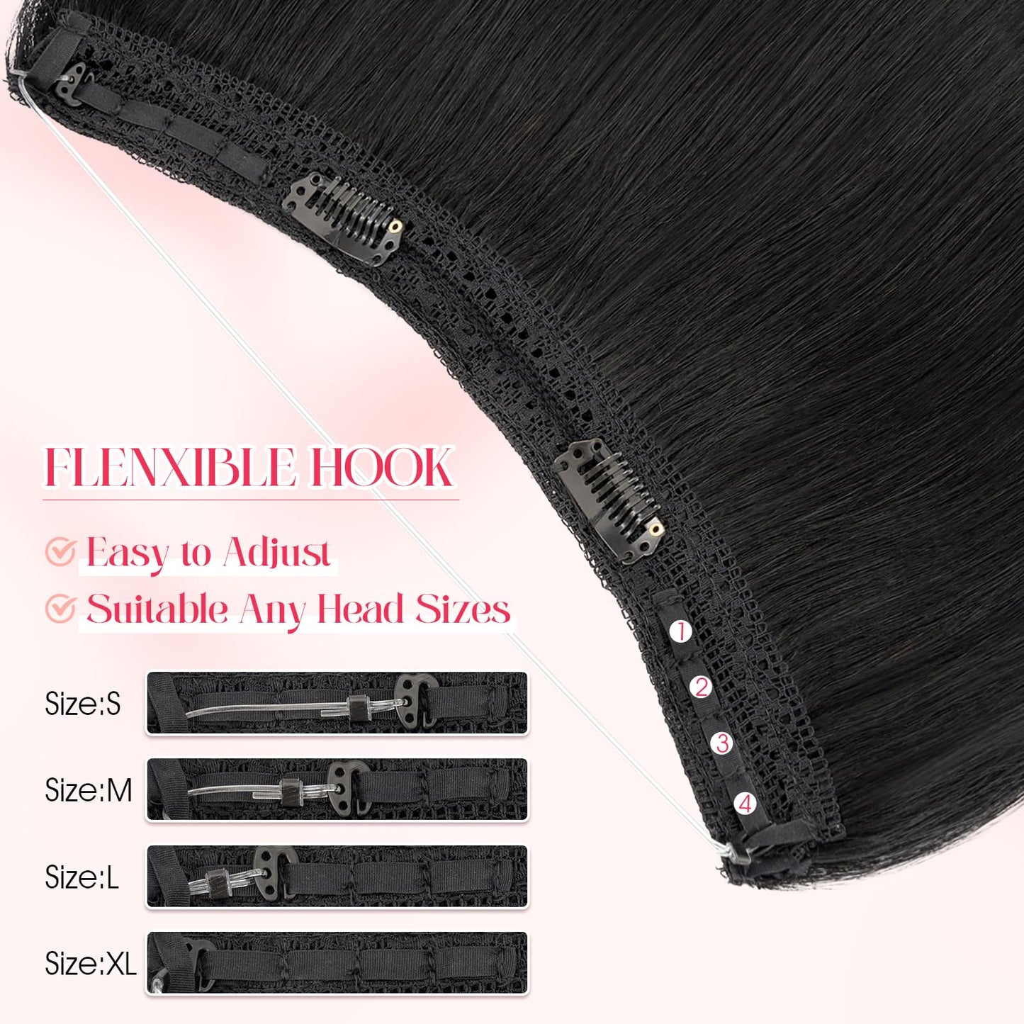 Rich Choices 100% Real Human Halo Hair Extensions for Women Remy Halo Extension Invisible Wire Hairpiece Clip in One Piece Hairpiece Upgrade Adds Weight 65g 12 Inch #01 Jet Black