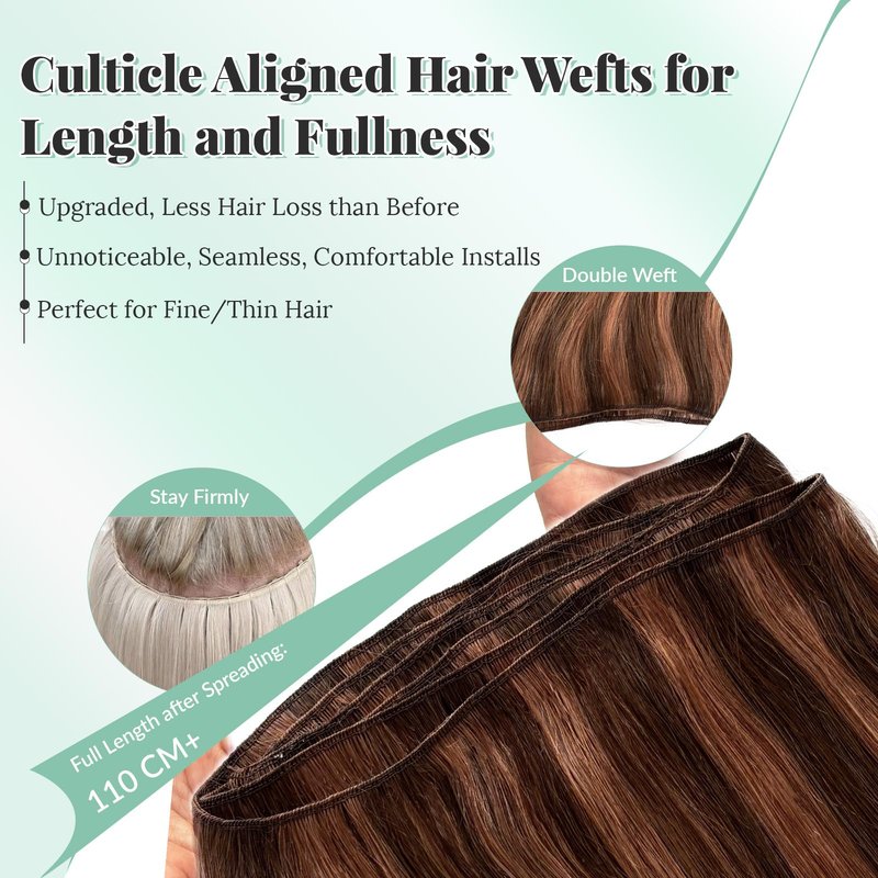 Weft Hair Extensions Medium Brown with Auburn Human Hair Sew in Extensions 14 Inch 80G Thick Ends Double Weft Brown Balayage Hair Extensions Real Human Hair Sew in Hand Tied Real Hair Wefts