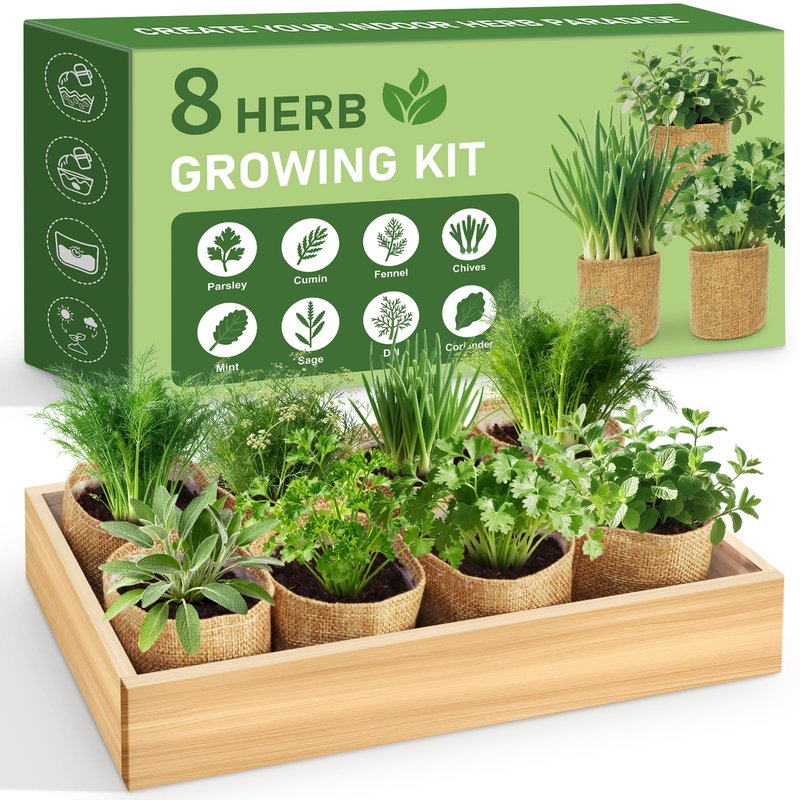 LUOJIBIE 8 Herb Indoor Garden Kit for Beginners, Complete Windowsill Growing Gifts Set, Mothers Day Gifts for Mom Women, Unique Christmas Birthday Gifts for Girls Boys Men Housewarming, Kitchen Decor
