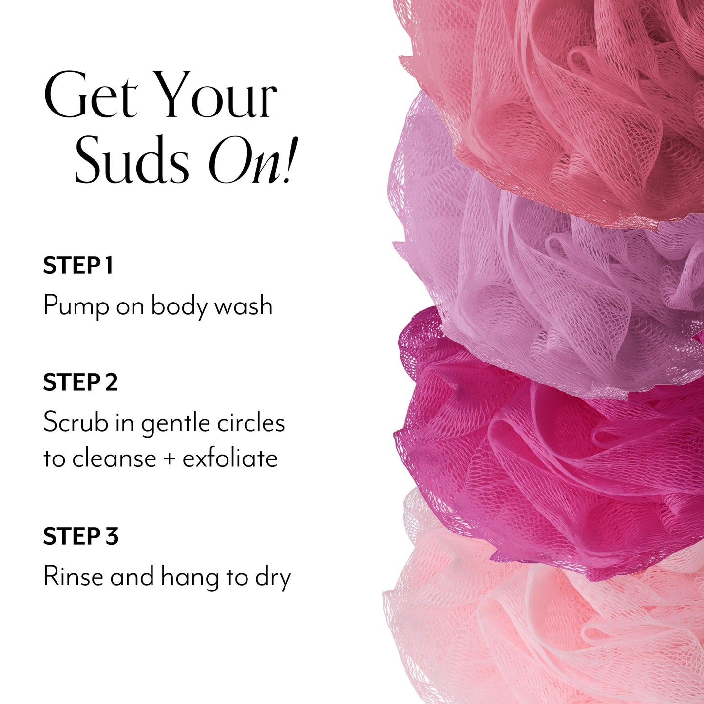 Bliss Exfoliating Shower Pouf Sponges, Colorful Loofah Body Sponges for Bath and Shower - 4 Pack