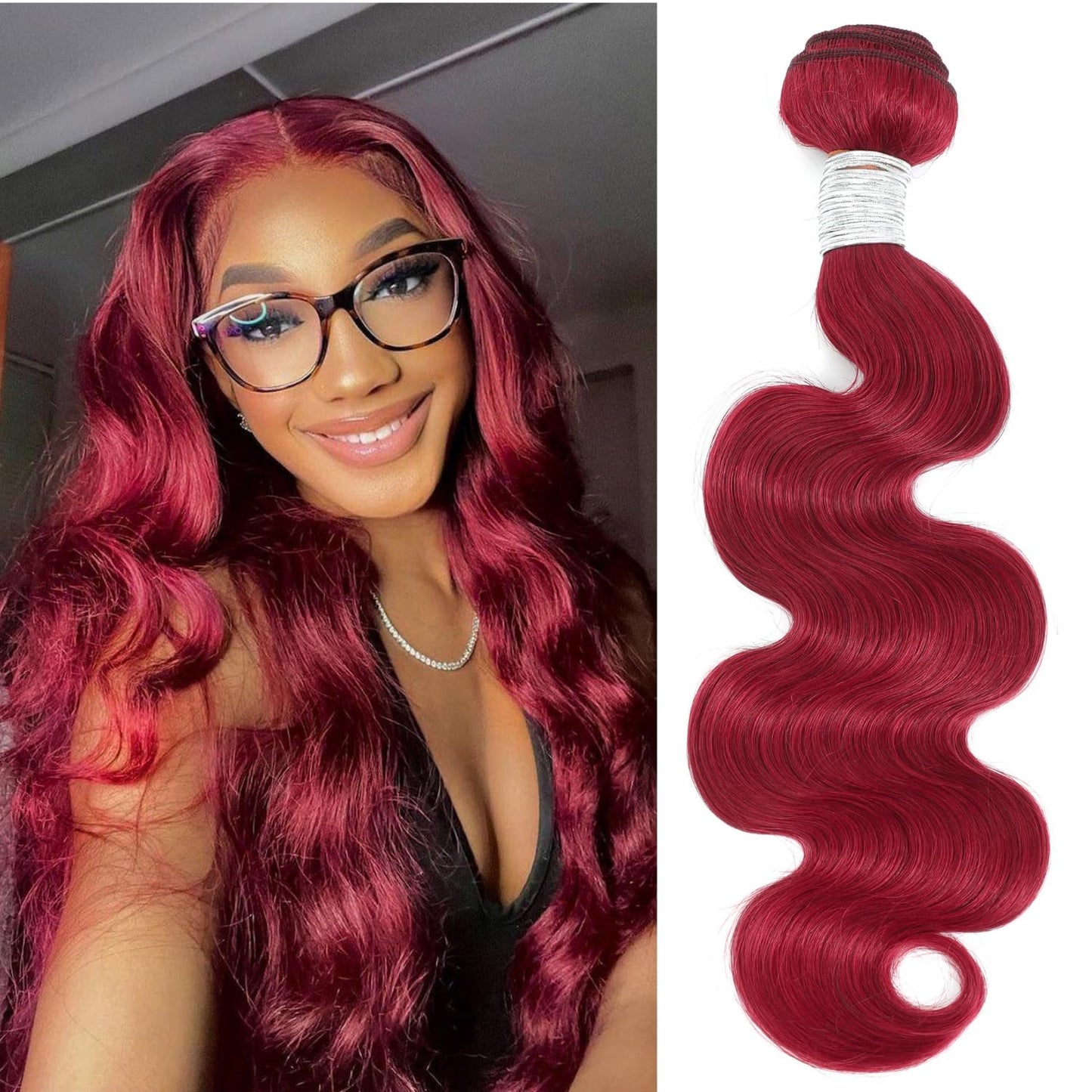 Anmetan Red Burgundy Bundles Human Hair Body Wave, 12A Colored Bundles Human Hair 100% Unprocessed Remy Hair, Soft and Thick Burgundy Cherry Red 99J Single Wavy Sew in Quick Weave Double Weft 14 Inch