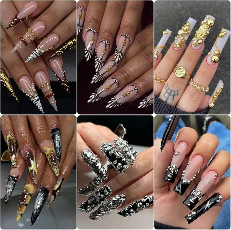 Nail Pearls - Gold & Silver Half Round Flatback Charms for Nail Art | Multi Size DIY Crafting Tools