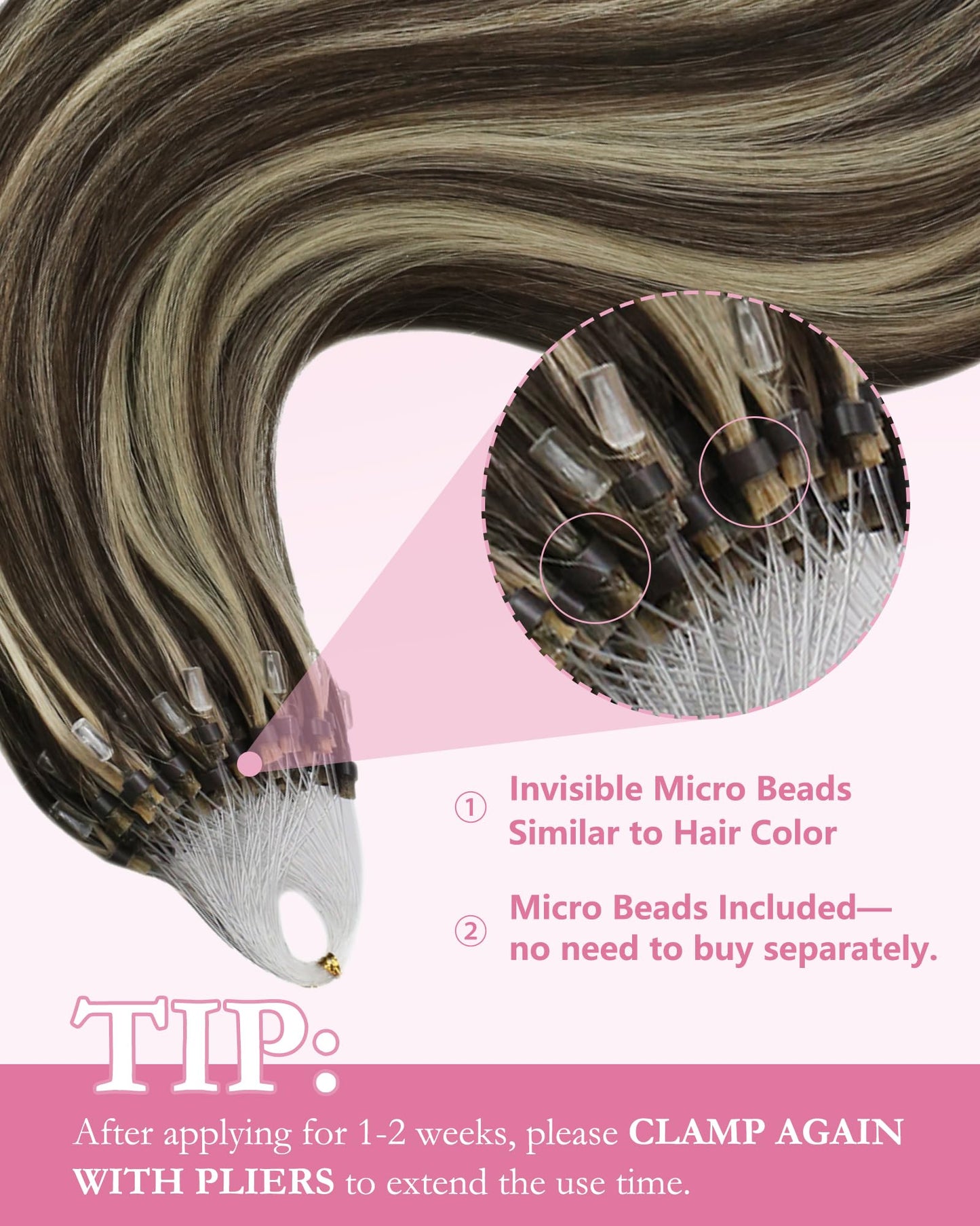 YoungSee Micro Bead Hair Extensions Real Human Hair Brown Highlight Micro Ring Hair Extensions Dark Brown Highlight Blonde Microlink Hair Extension Human Hair Bead Hair Extension 18In 50s 57g