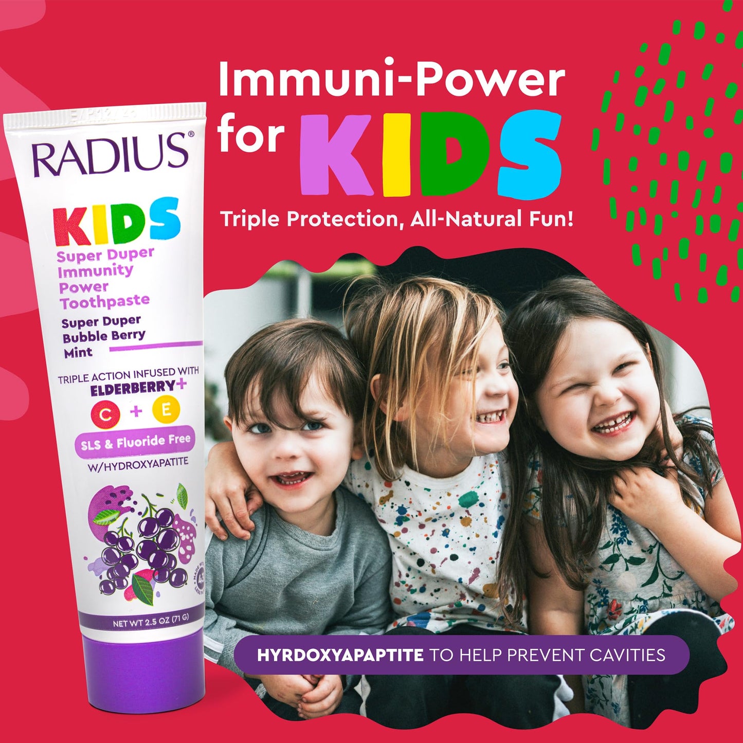 Radius Kids Super Duper Immunity Power Toothpaste 2.5 Oz - Super Duper Bubble Berry Mint - Pack of 3