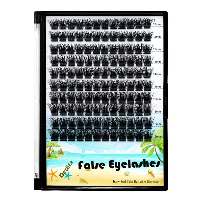 Dedila Large Tray -Wide Stem Mixed 10-12-14-16mm/12-14-16mm/14-16-18mm Cluster Eyelashes Home DIY Lashes Extensions D Curl Thickness 0.07mm Individual False Eyelashes (mixed 12-14-16mm)