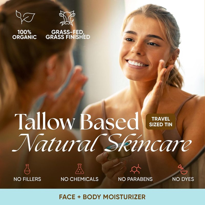 Grass Fed Beef Tallow Moisturizer - Organic Deep Moisturizer for Dry & Sensitive Skin | Face, Body & Hands, 4 fl oz
