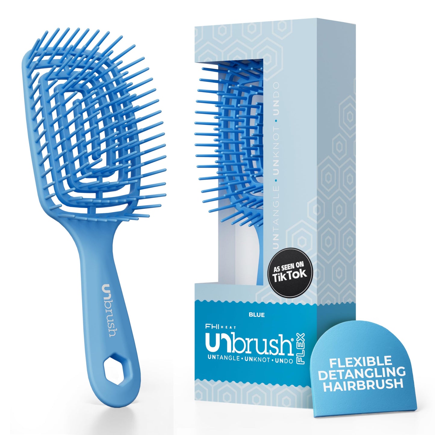 FHI Heat UNbrush Flex Detangling Brush — Ultra-Flexible, Pain-Free Hair Brush Detangler with DuoFlex Anti-Static Bristles for Removing Tangles, Massaging Scalp & Faster Styling - Blue