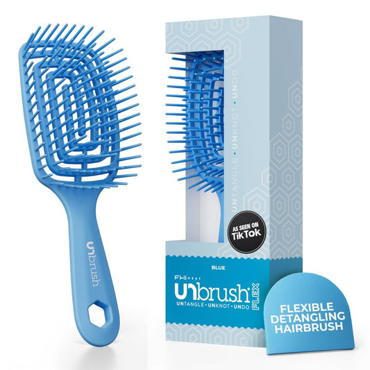 FHI Heat UNbrush Flex Detangling Brush — Ultra-Flexible, Pain-Free Hair Brush Detangler with DuoFlex Anti-Static Bristles for Removing Tangles, Massaging Scalp & Faster Styling - Blue