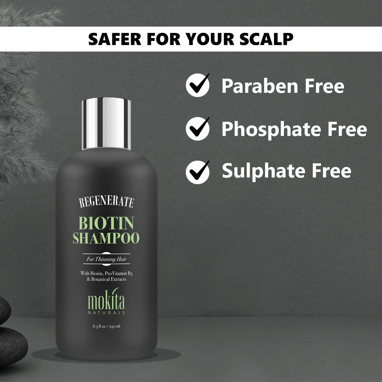 Mokita Naturals Hair Volumizing and Regrowth Shampoo for Thinning Hair, Sulfate-Free & Vegan-Friendly, 8.5 Ounces