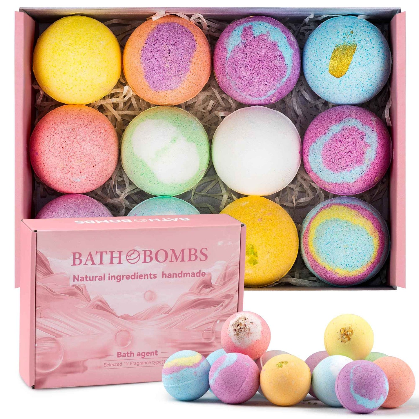 AGUDAN 12 Pcs Bath Bombs Kit – Natural Handmade SPA Bubble Bath Bombs for Women, Relaxing Fizzy Balls for Wife, Mother, Friends, Self-Care & Relaxation Gift for Holiday & Christmas