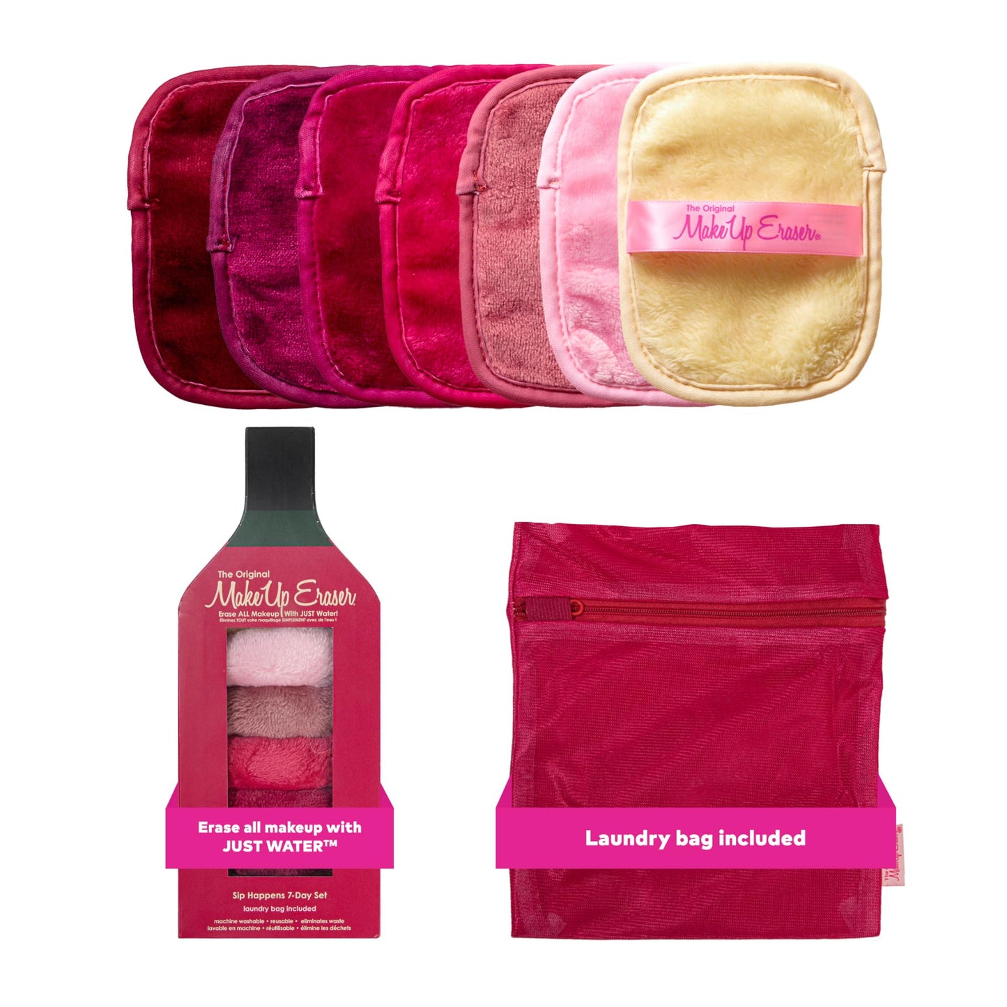The Original MakeUp Eraser 7-Day Set, Erase All Makeup with Just Water, Including Waterproof Mascara, Eyeliner, Foundation, Lipstick, Sunscreen, and More! Sip Happens, 7ct.
