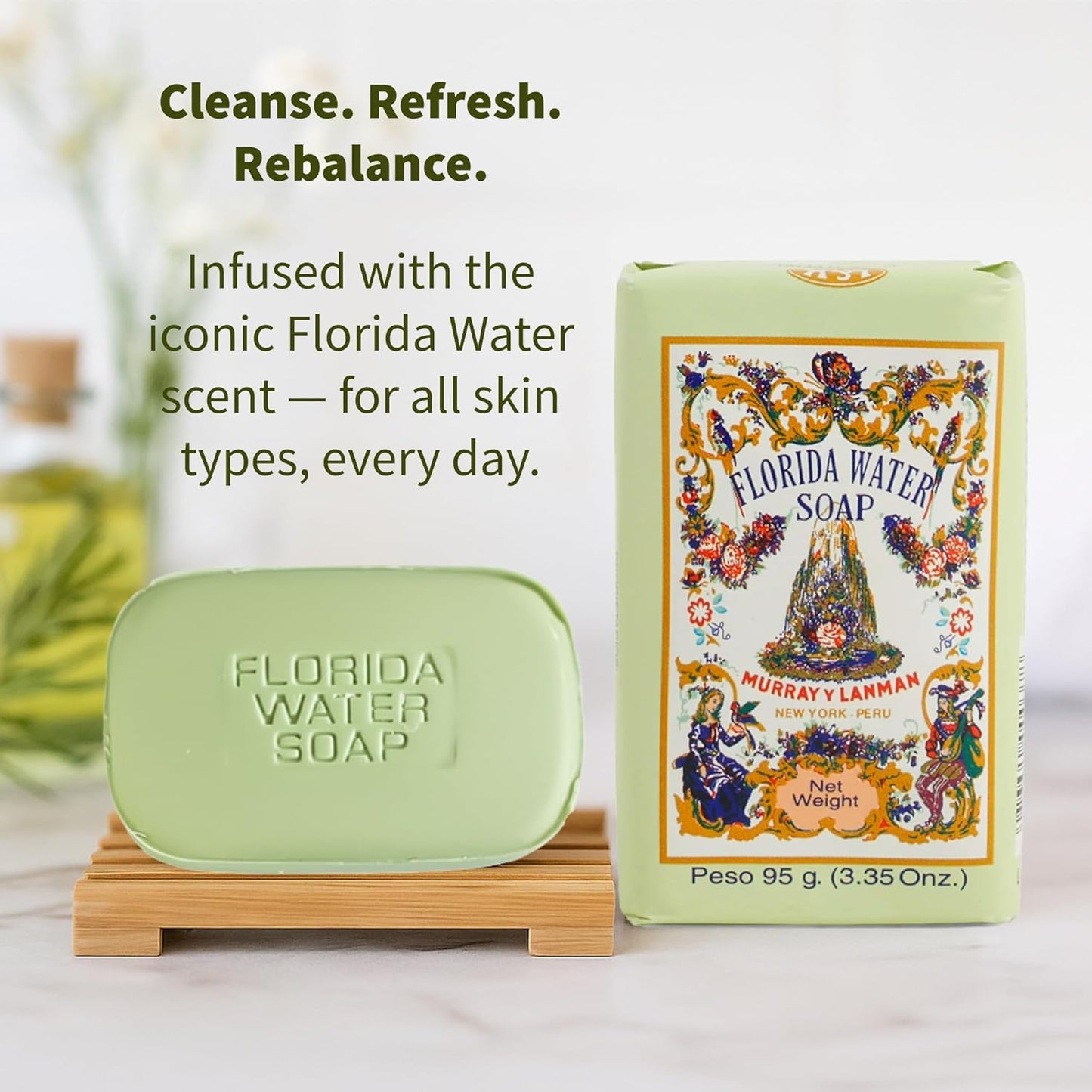 Murray & Lanman Florida Water Cologne 7.5 oz Bundle | Rue Glycerine Soap 3.35 oz (3 Items)