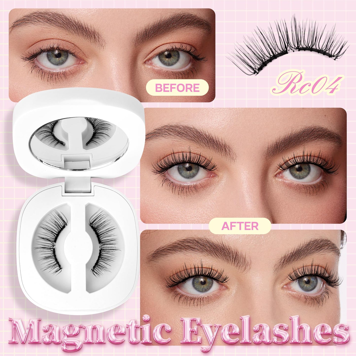 CALAILIS Magnetic Eyelashes with Applicator Upgrade Soft Magnetic Lashes Natural Look Reusable No Glue or Eyeliner Needed Easy to Wear and Remove (RC04, 1 Pack)
