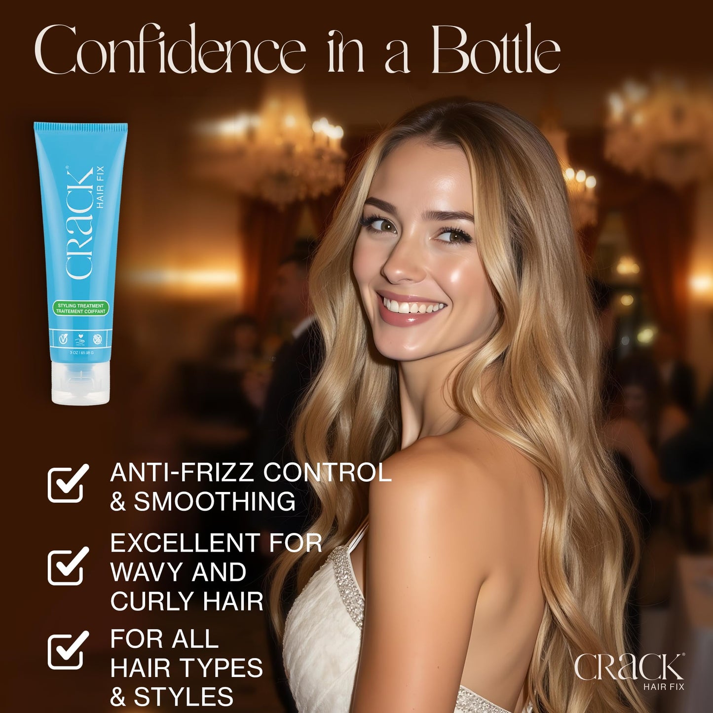 Crack Hair Fix Air Dry Cream - Multi-Tasking, Anti-Frizz, Leave-In Styling Balm with Protection from Humidity, Chlorine, Heat Treatments & Sun, (3 oz - PACK OF 3)