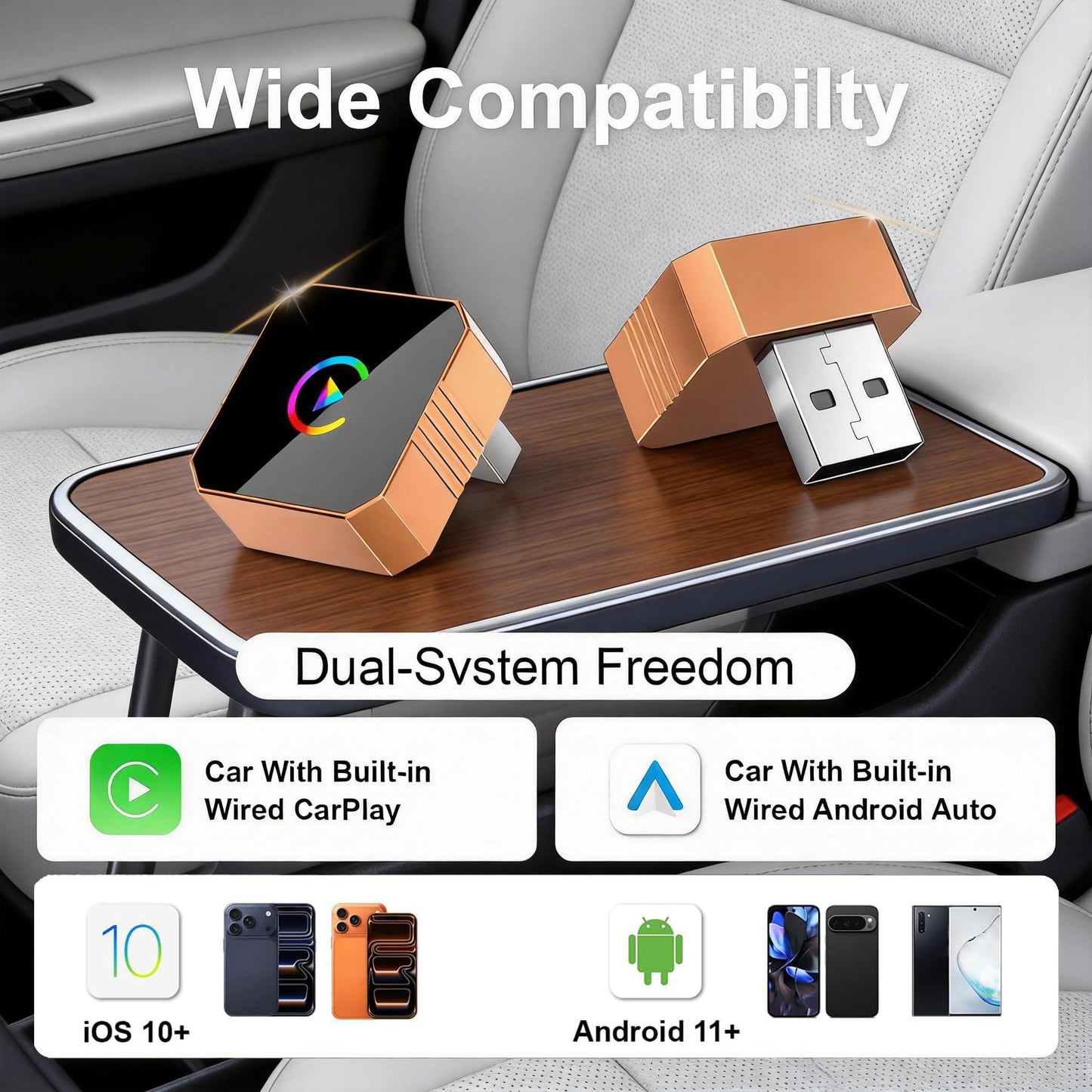 fintaps 2026 Mini Wireless CarPlay Adapter for iPhone,2-in-1 Wired to Wireless for Android&CarPlay Auto,Plug and Play Fast & Stable Connection,Zero Delay Car Play for iOS 10+, Android 11+
