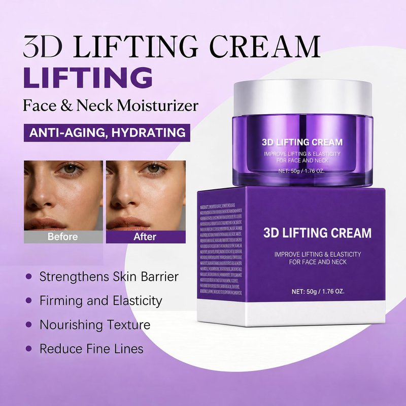 Narvokey 3D Lifting Night Cream, Korean Anti-Aging Moisturizer with 17-Peptide Complex, Probiotic Facial Treatment for Face, Neck Wrinkles，1.7 fl oz