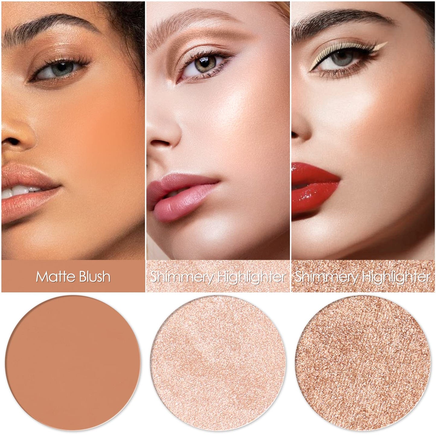 FOCALLURE Blush and Highlighter Palette,3 in 1 Makeup Powder Palette,Cruelty-Free Matte Blush,Shimmer Illuminator Highlighters for a Glowing Look