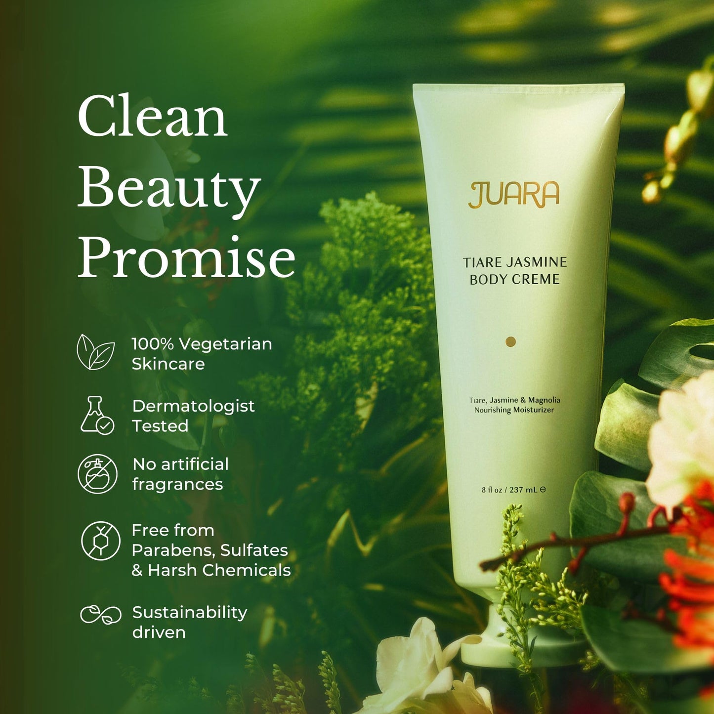 Juara Tiare Jasmine Body Creme | Hydrating Body Lotion for Dry Skin | Moisturizing Body Cream with Natural Oils | Non-Greasy, Luxury Skin Care | Nourishing Vegan Formula | 7.8 OZ (237 ML)