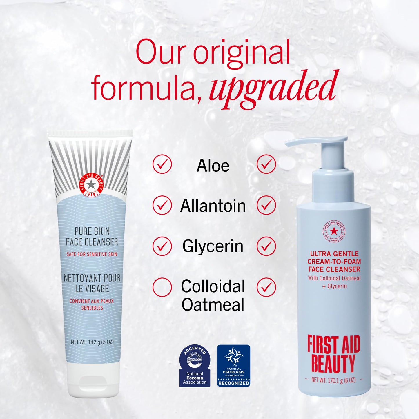 First Aid Beauty Ultra Gentle Cream-to-Foam Facial Cleanser, Fragrance Free Makeup Removing Face Wash with Colloidal Oatmeal & Glycerin, Sensitive & Acne-Prone Skin, 10 oz